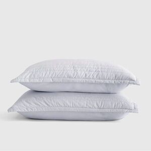 QUINCE Organic Cotton Stripe Stitch Quilted Sham Set King Light Blue 6091